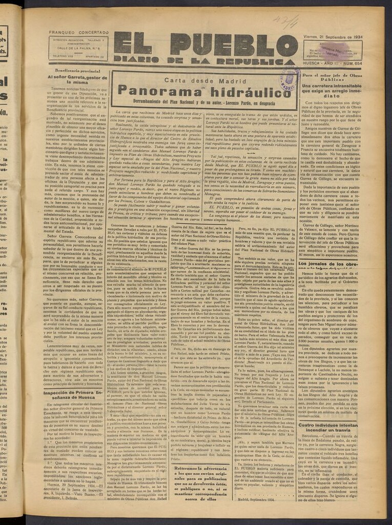 Miniatura de El Pueblo (Huesca. 1932) del 21 de septiembre de 1934