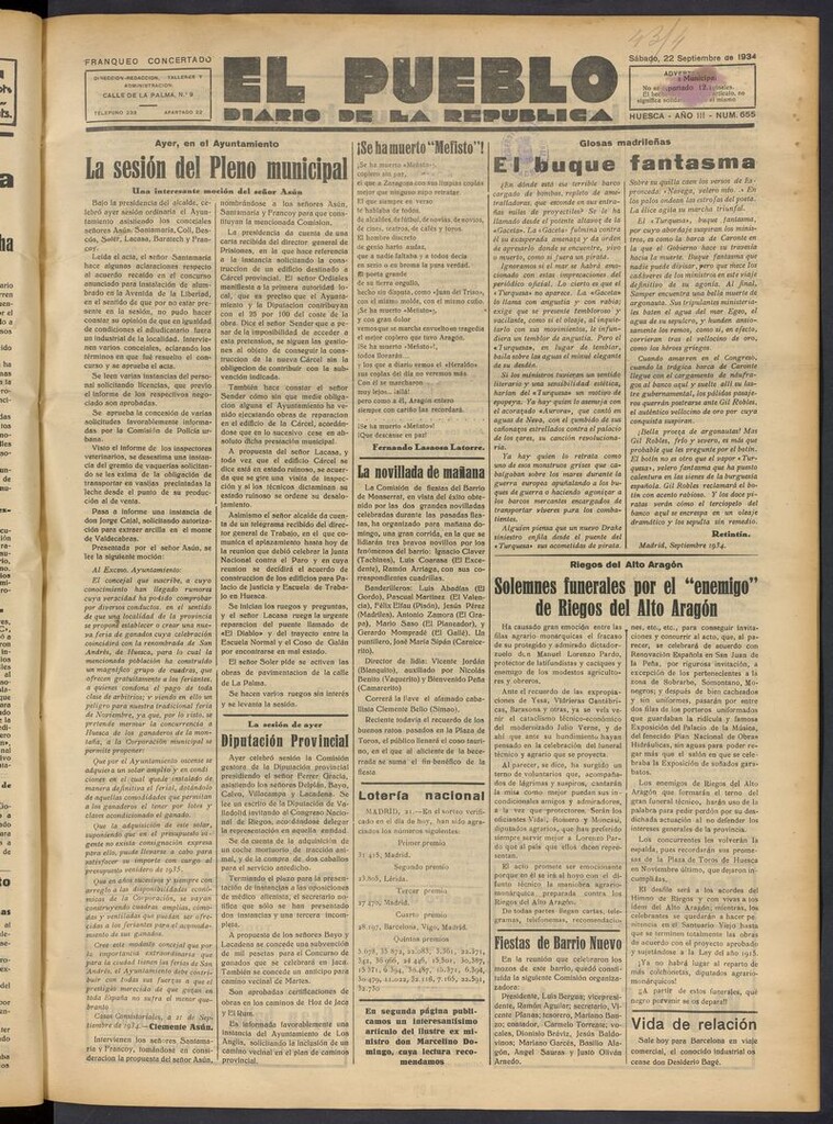 Miniatura de El Pueblo (Huesca. 1932) del 22 de septiembre de 1934