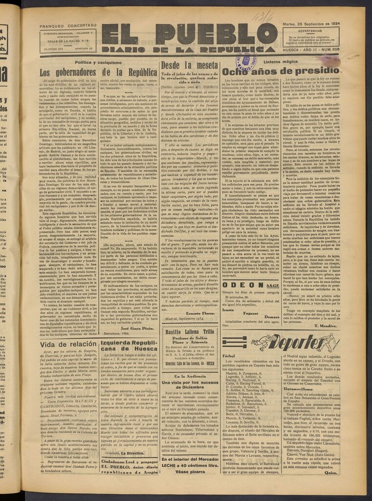 Miniatura de El Pueblo (Huesca. 1932) del 25 de septiembre de 1934