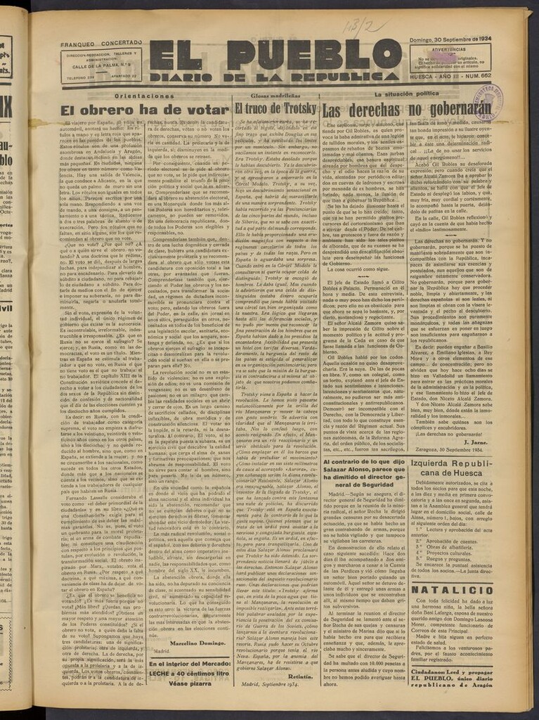 Miniatura de El Pueblo (Huesca. 1932) del 30 de septiembre de 1934
