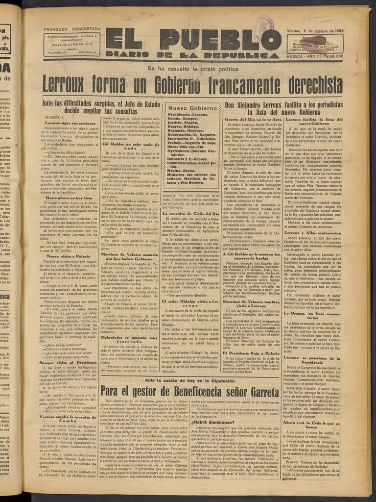 Miniatura de El Pueblo (Huesca. 1932) del 5 de octubre de 1934