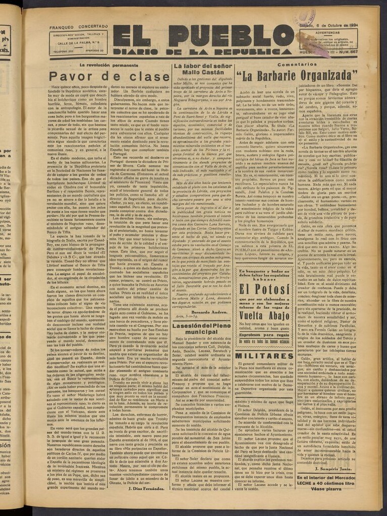 Miniatura de El Pueblo (Huesca. 1932) del 6 de octubre de 1934