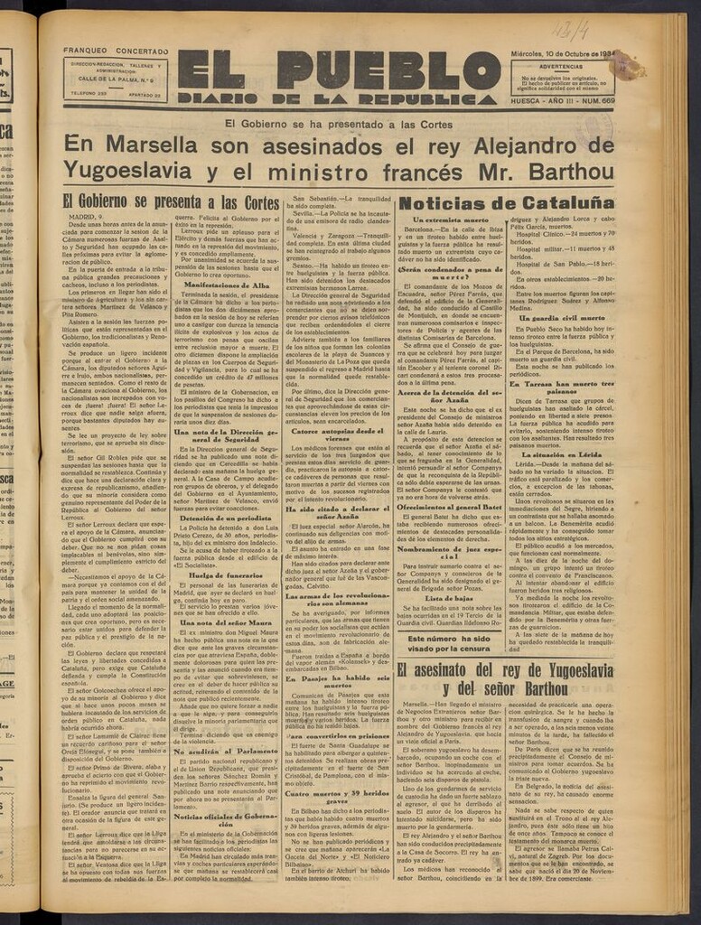 Miniatura de El Pueblo (Huesca. 1932) del 10 de octubre de 1934