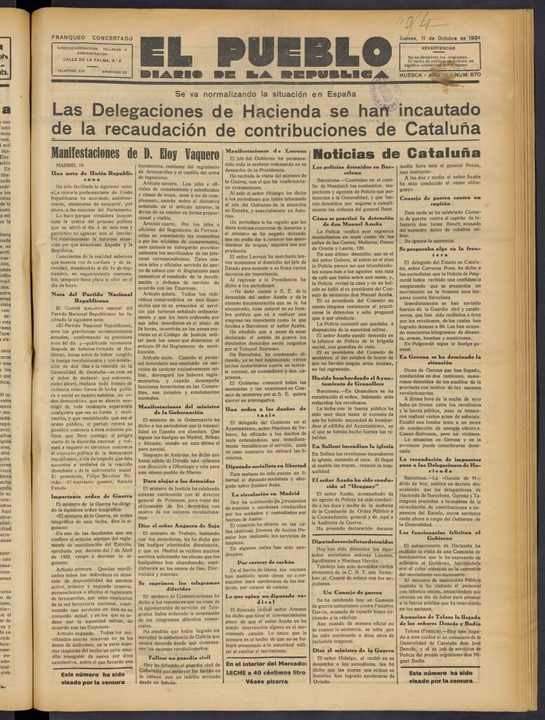 Miniatura de El Pueblo (Huesca. 1932) del 11 de octubre de 1934