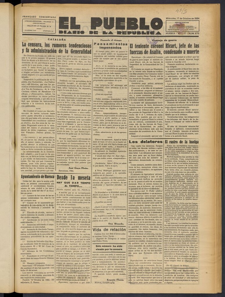 Miniatura de El Pueblo (Huesca. 1932) del 17 de octubre de 1934
