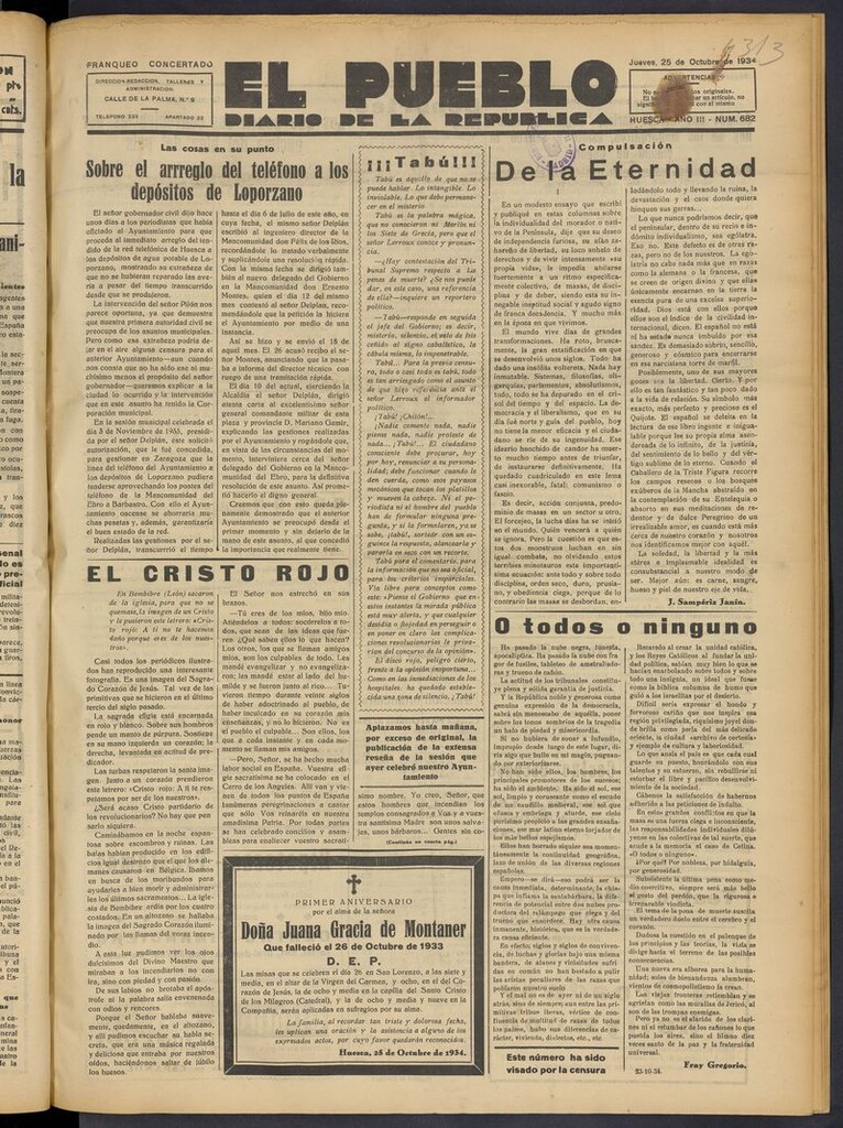 Miniatura de El Pueblo (Huesca. 1932) del 25 de octubre de 1934