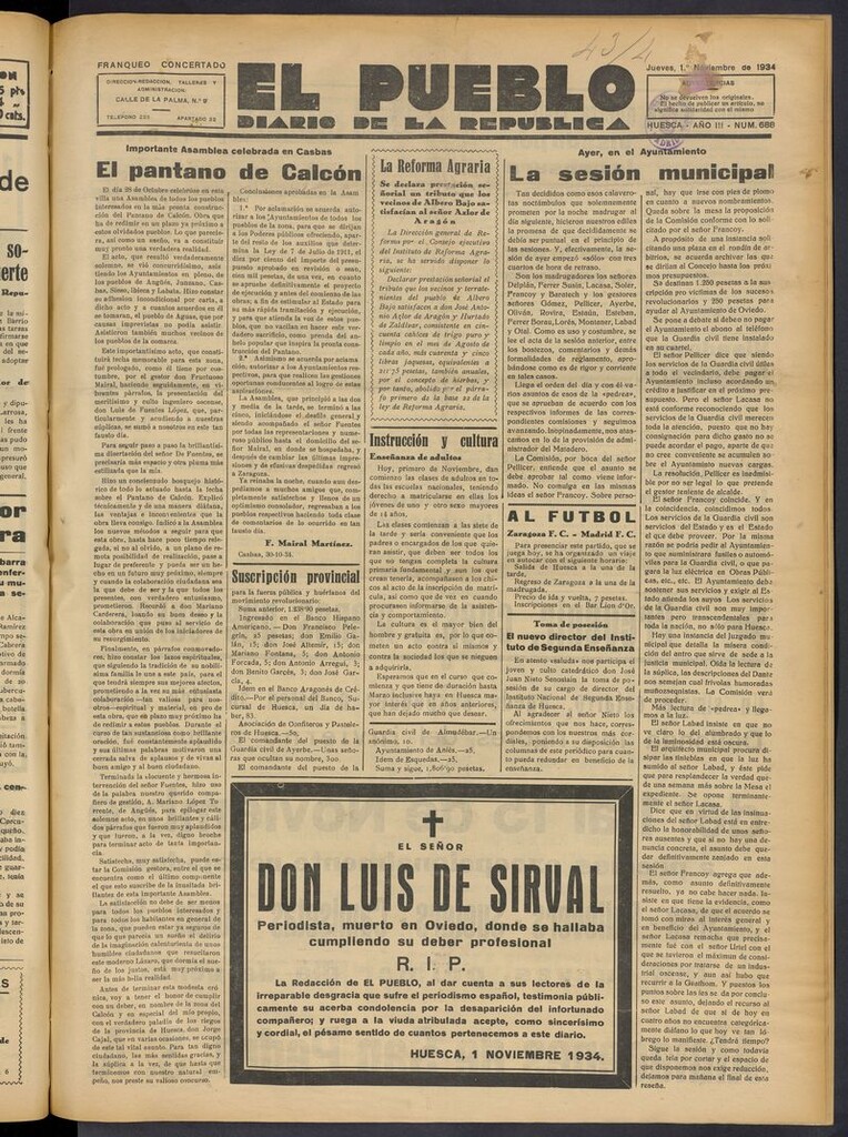 Miniatura de El Pueblo (Huesca. 1932) del 1 de noviembre de 1934