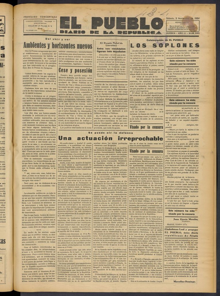 Miniatura de El Pueblo (Huesca. 1932) del 3 de noviembre de 1934