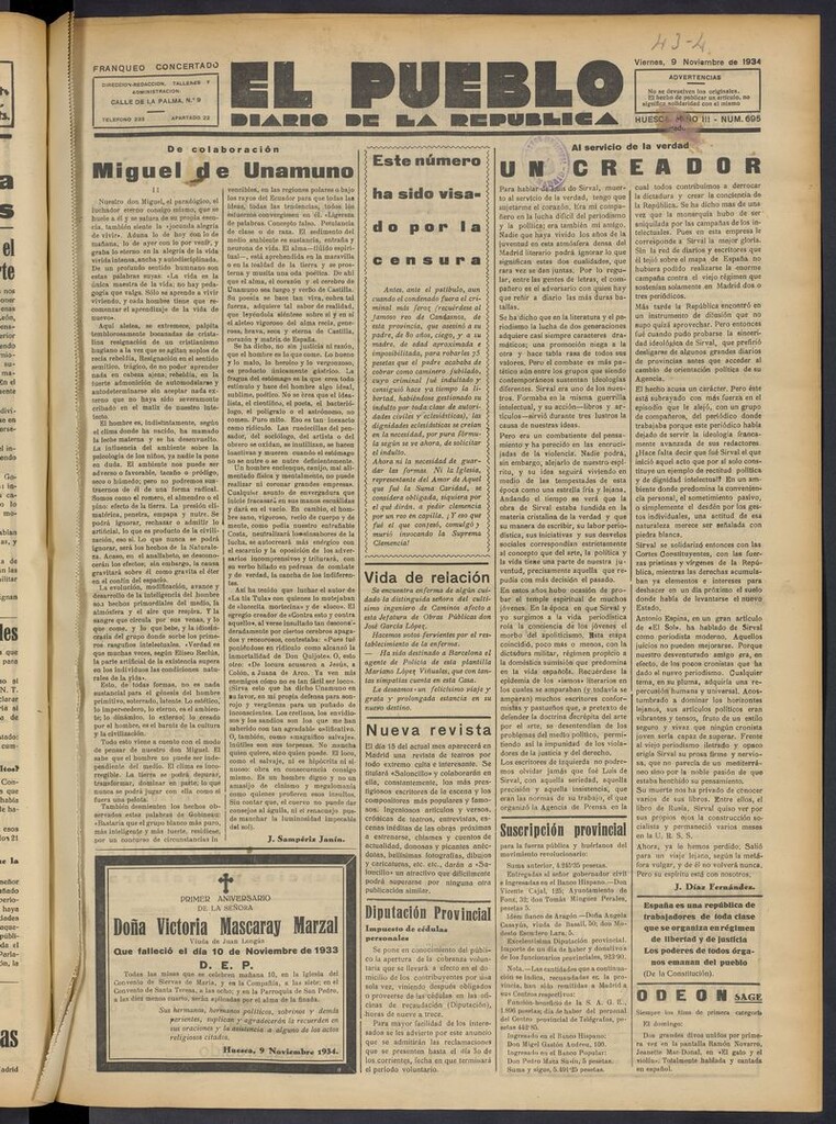 Miniatura de El Pueblo (Huesca. 1932) del 9 de noviembre de 1934
