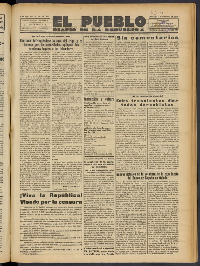 Miniatura de El Pueblo (Huesca. 1932) del 11 de noviembre de 1934