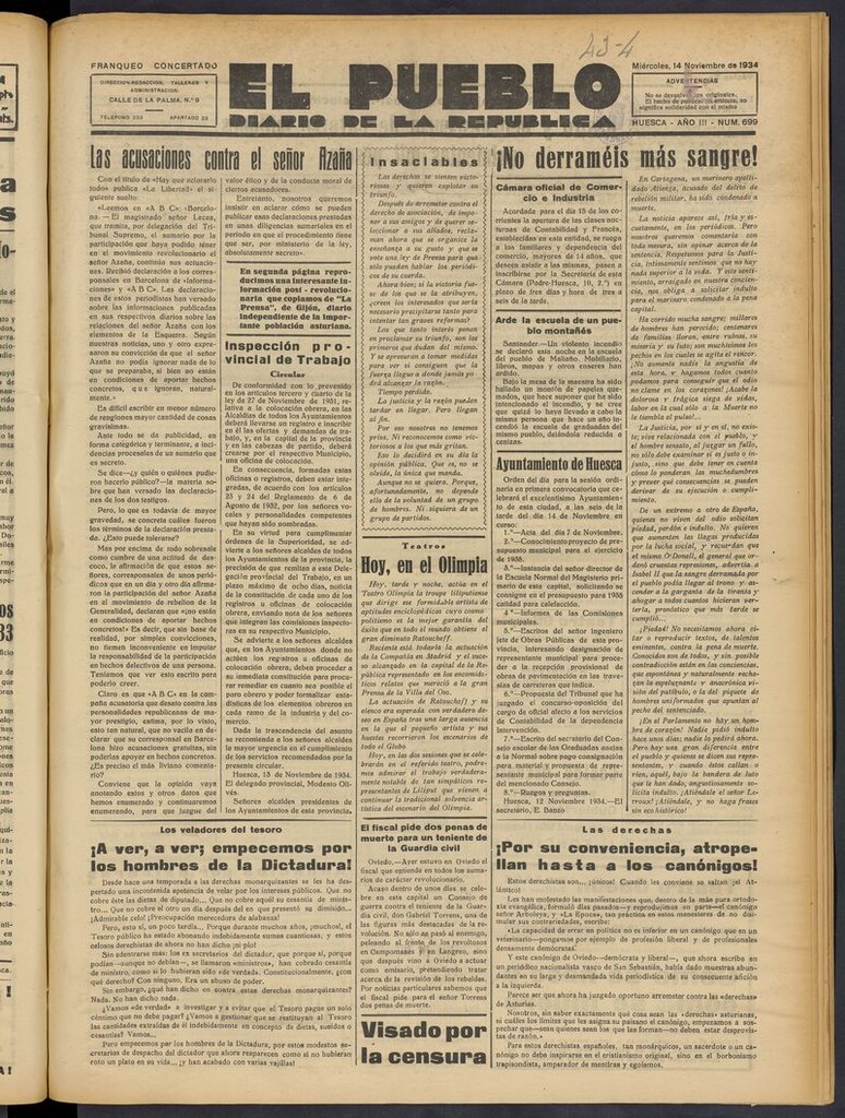 Miniatura de El Pueblo (Huesca. 1932) del 14 de noviembre de 1934
