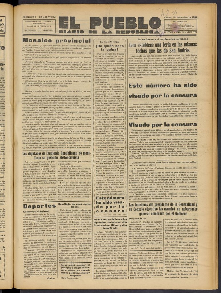 Miniatura de El Pueblo (Huesca. 1932) del 16 de noviembre de 1934