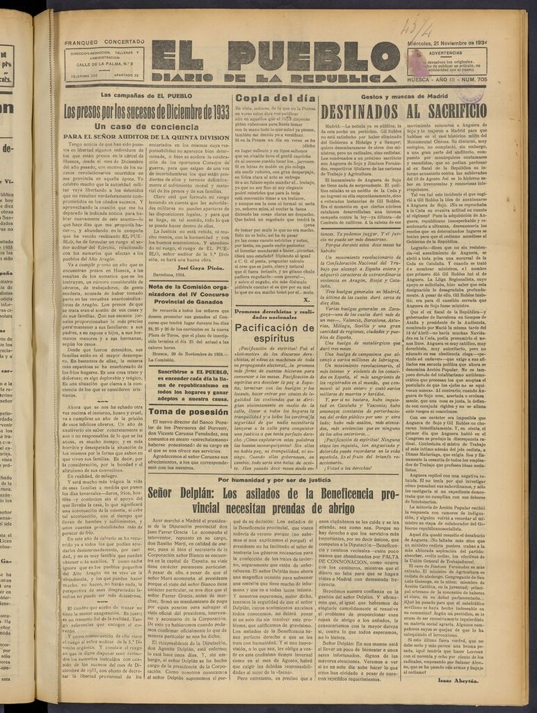 Miniatura de El Pueblo (Huesca. 1932) del 21 de noviembre de 1934