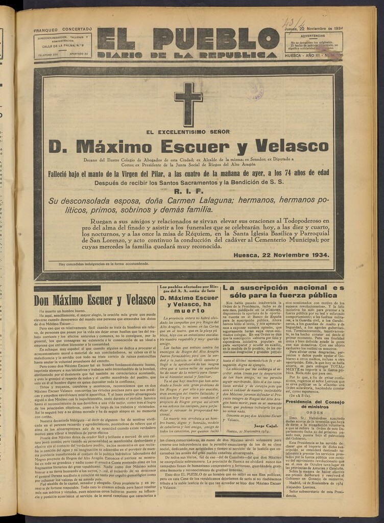 Miniatura de El Pueblo (Huesca. 1932) del 22 de noviembre de 1934