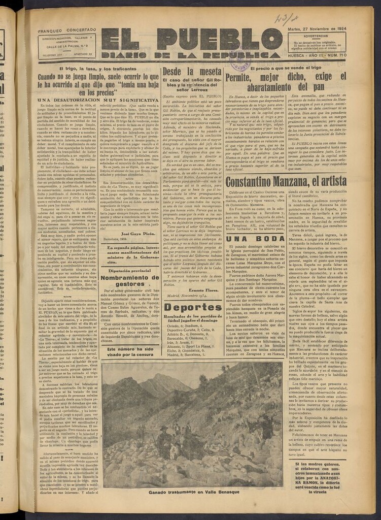 Miniatura de El Pueblo (Huesca. 1932) del 27 de noviembre de 1934