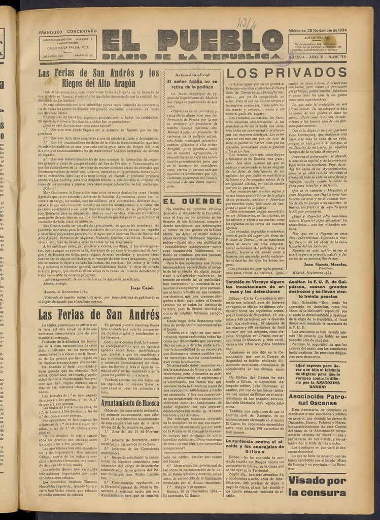 Miniatura de El Pueblo (Huesca. 1932) del 28 de noviembre de 1934