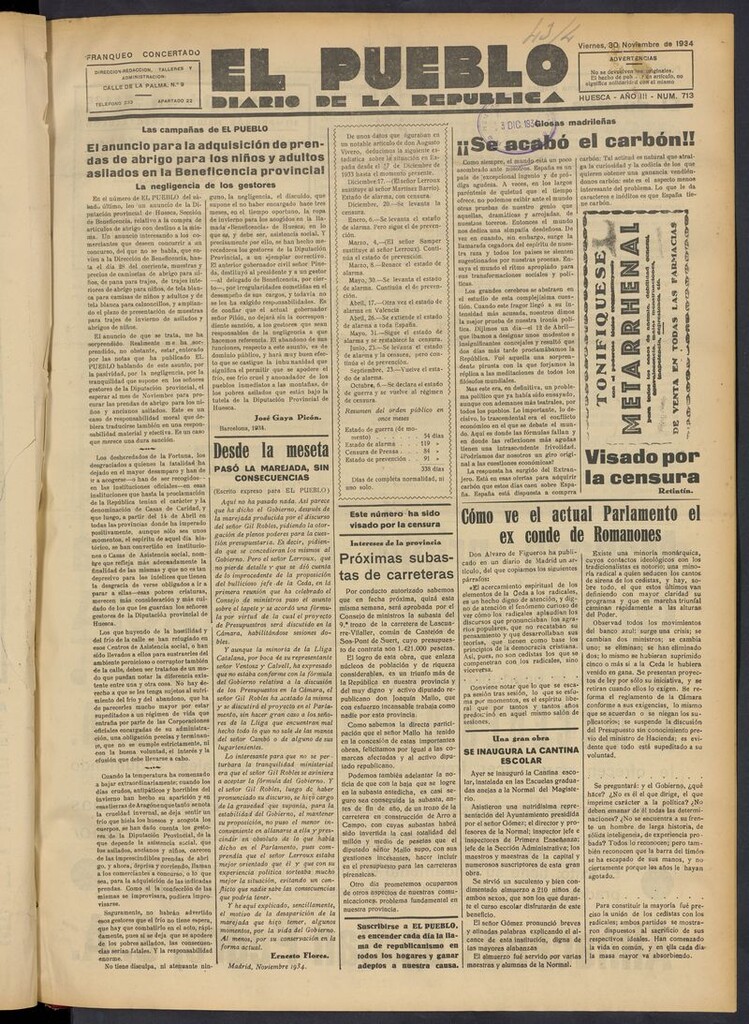 Miniatura de El Pueblo (Huesca. 1932) del 30 de noviembre de 1934