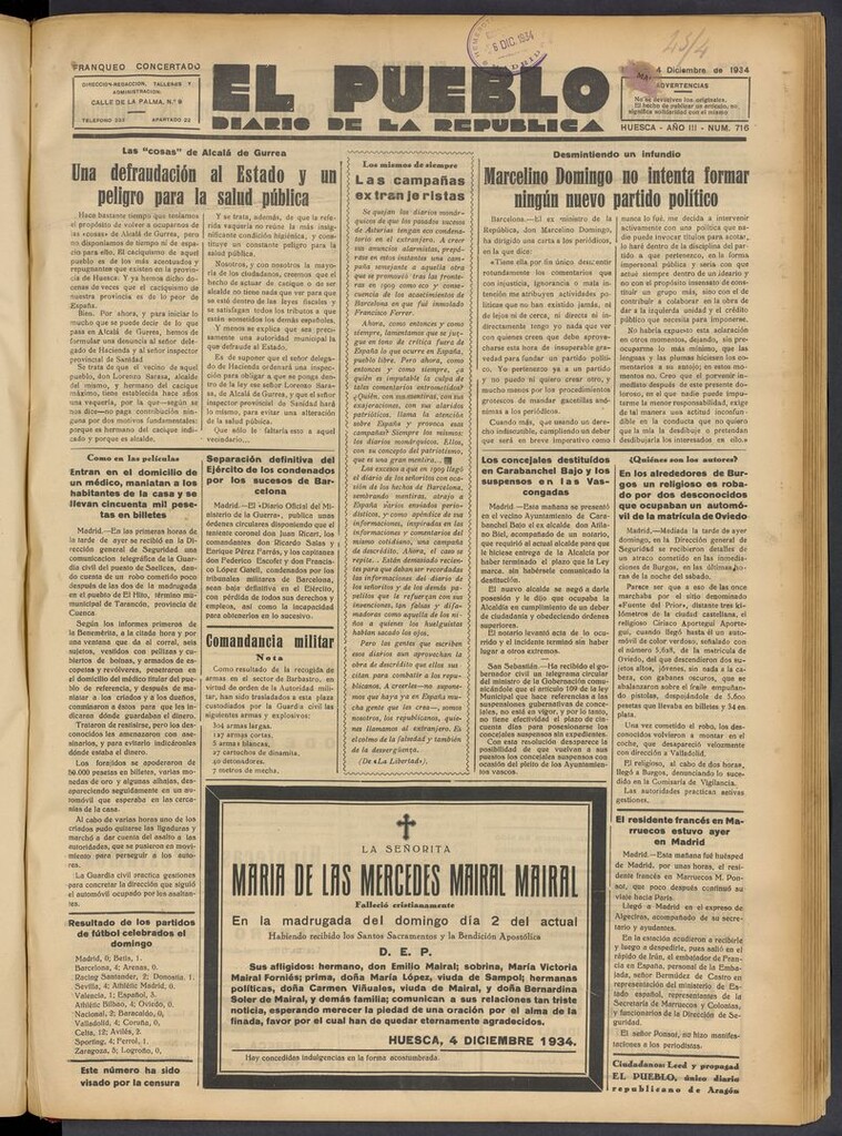Miniatura de El Pueblo (Huesca. 1932) del 4 de diciembre de 1934