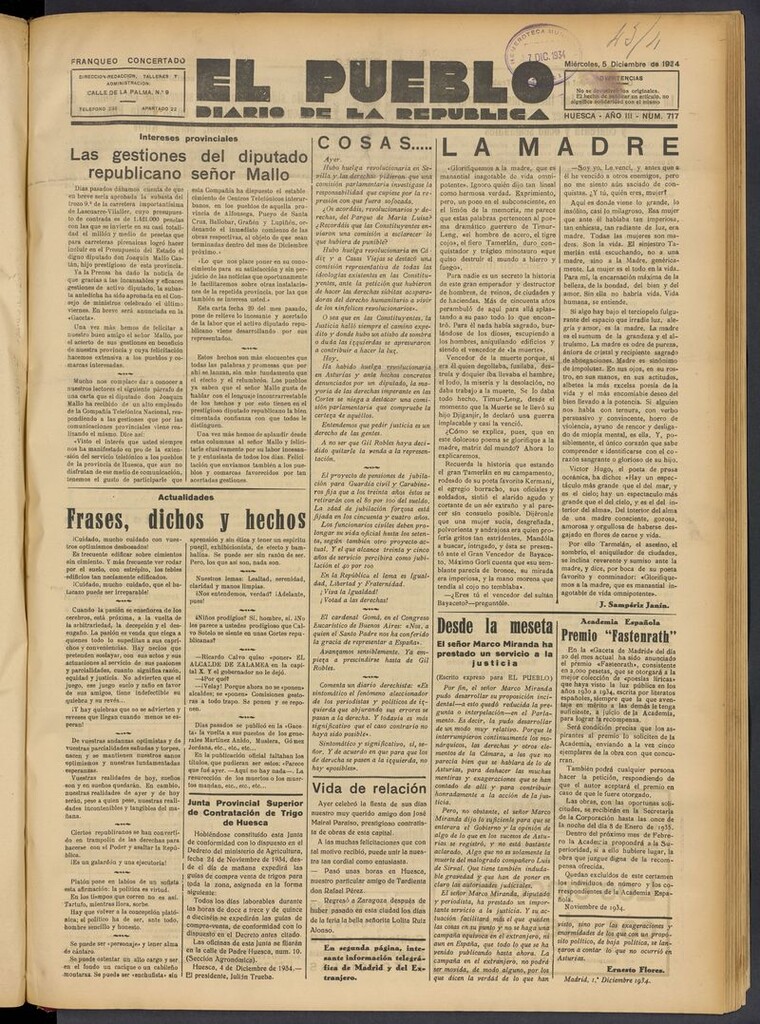 Miniatura de El Pueblo (Huesca. 1932) del 5 de diciembre de 1934