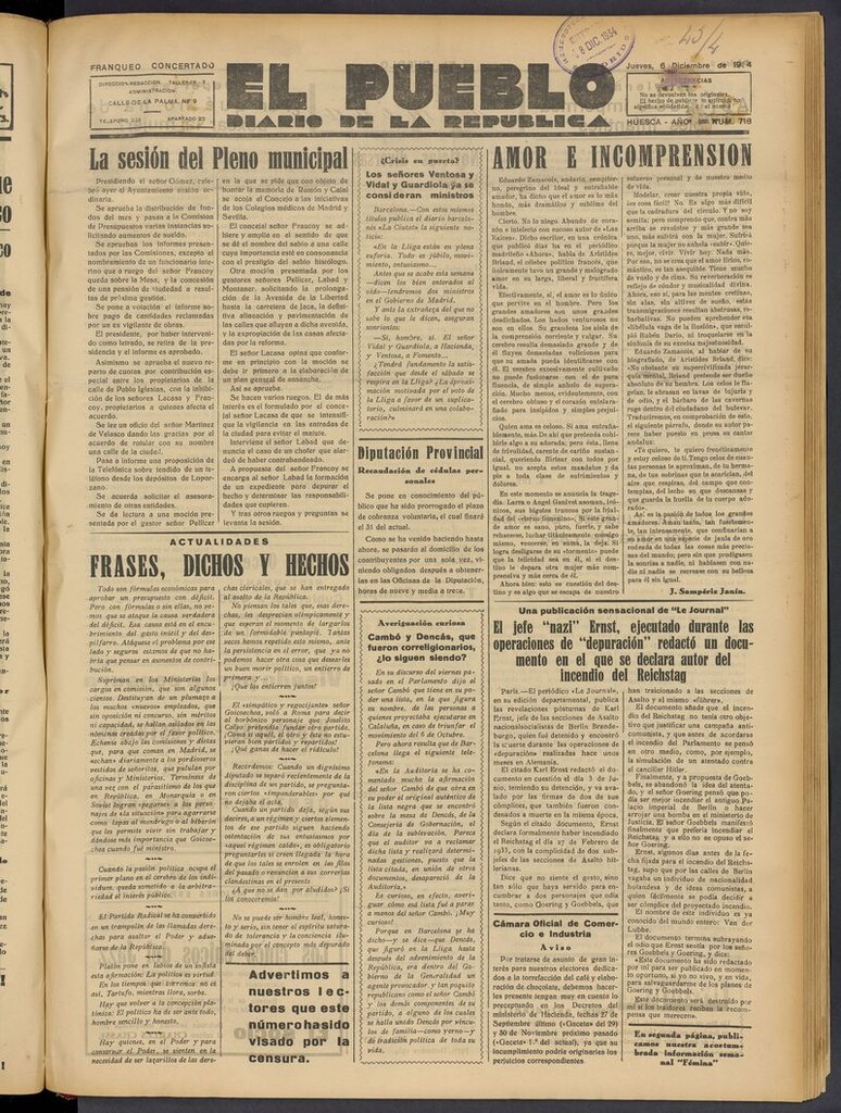 Miniatura de El Pueblo (Huesca. 1932) del 6 de diciembre de 1934