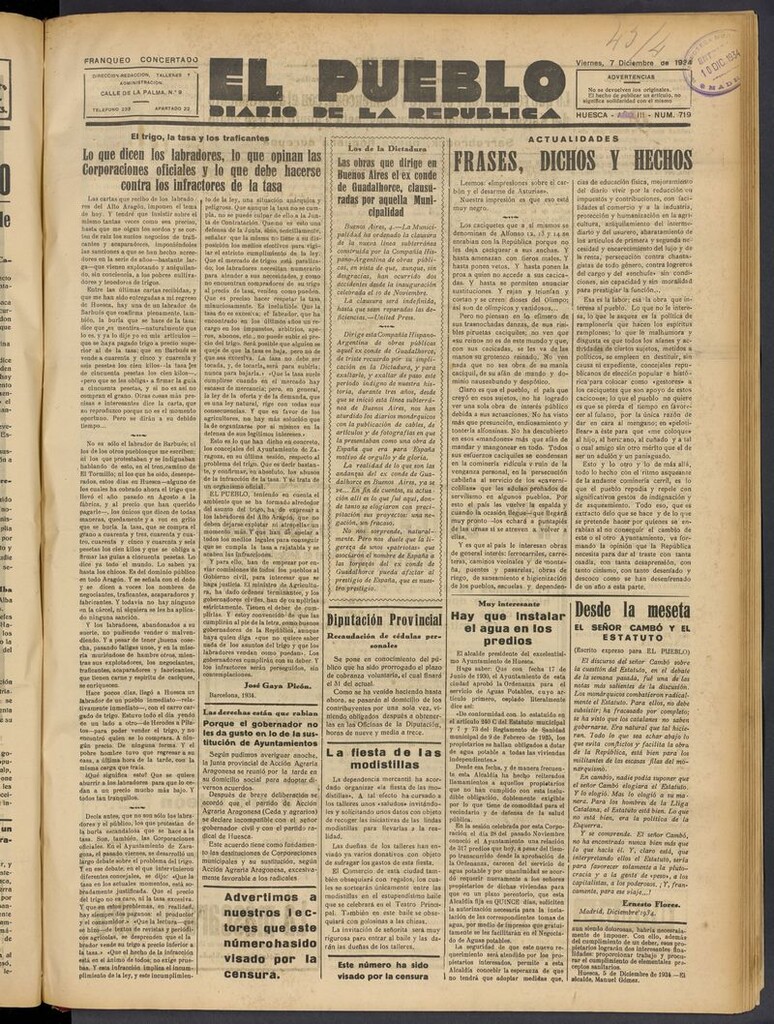 Miniatura de El Pueblo (Huesca. 1932) del 7 de diciembre de 1934