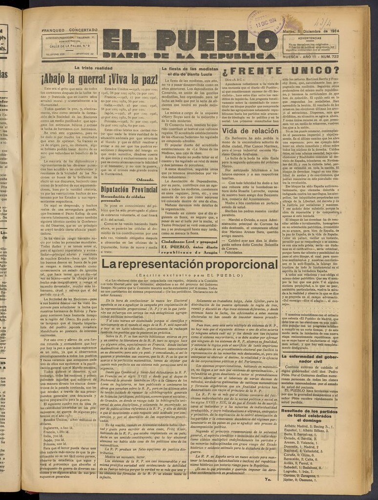 Miniatura de El Pueblo (Huesca. 1932) del 11 de diciembre de 1934