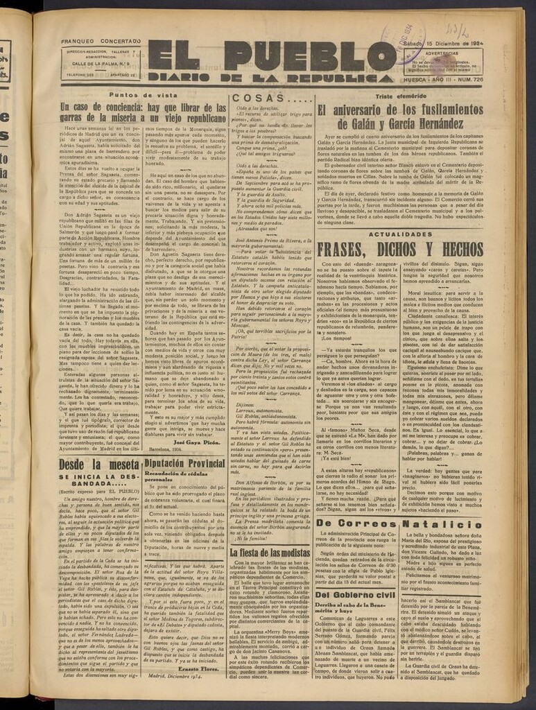 Miniatura de El Pueblo (Huesca. 1932) del 15 de diciembre de 1934