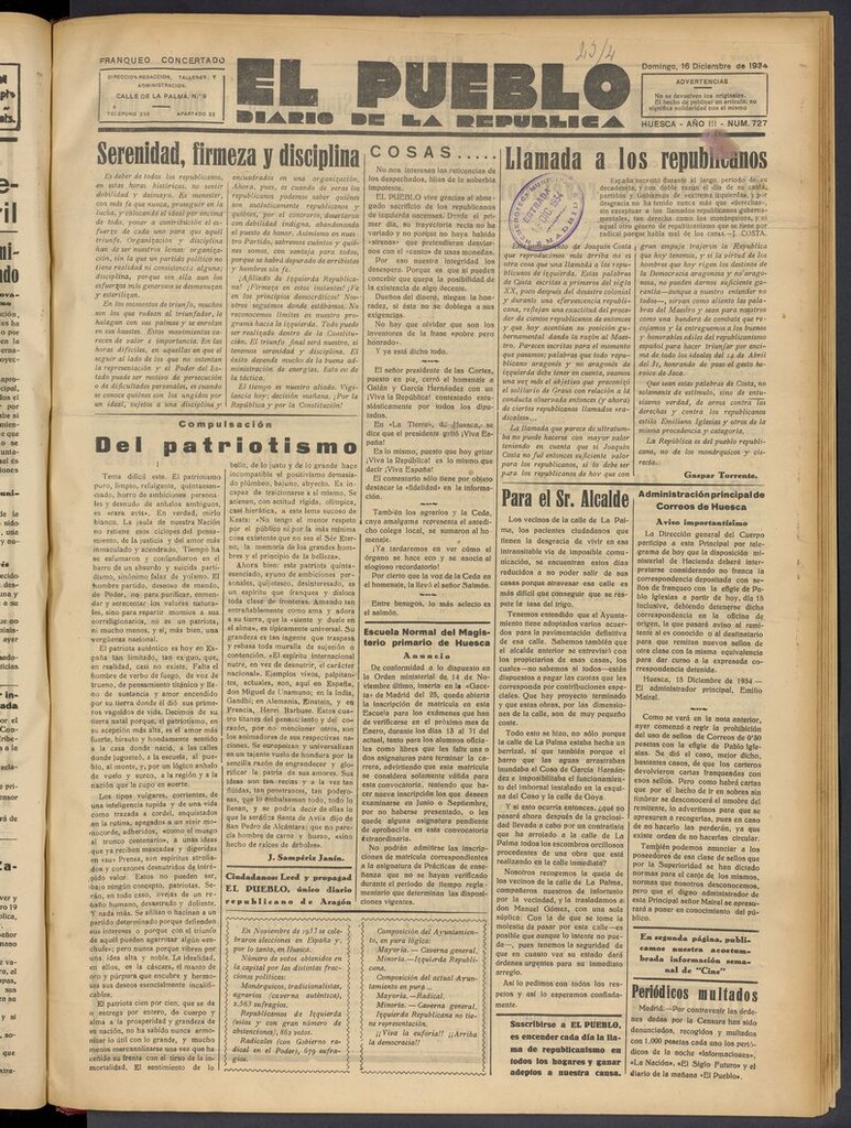 Miniatura de El Pueblo (Huesca. 1932) del 16 de diciembre de 1934