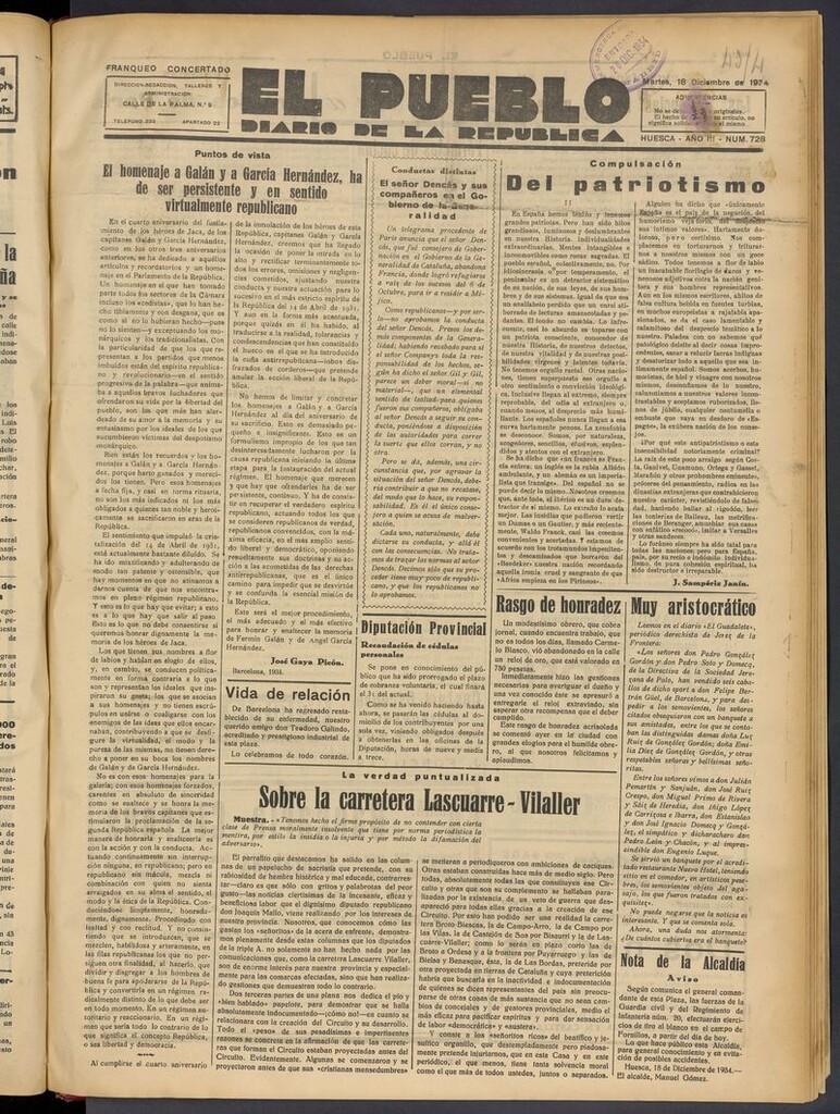 Miniatura de El Pueblo (Huesca. 1932) del 18 de diciembre de 1934