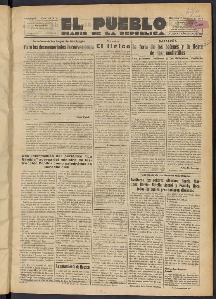 Miniatura de El Pueblo (Huesca. 1932) del 2 de enero de 1935