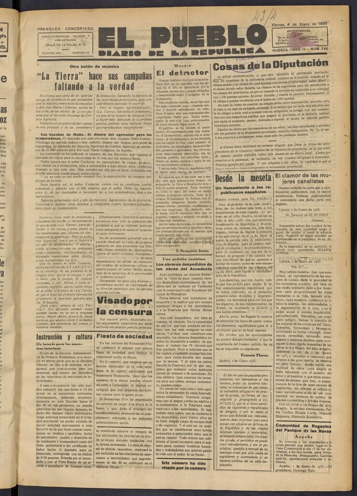 Miniatura de El Pueblo (Huesca. 1932) del 4 de enero de 1935
