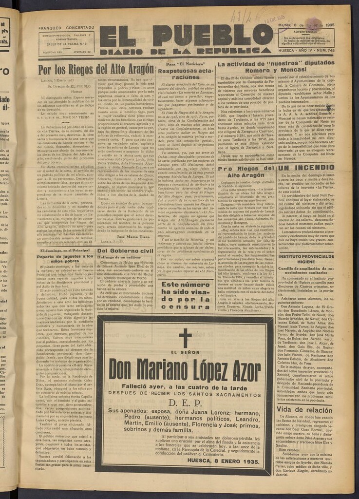 Miniatura de El Pueblo (Huesca. 1932) del 8 de enero de 1935