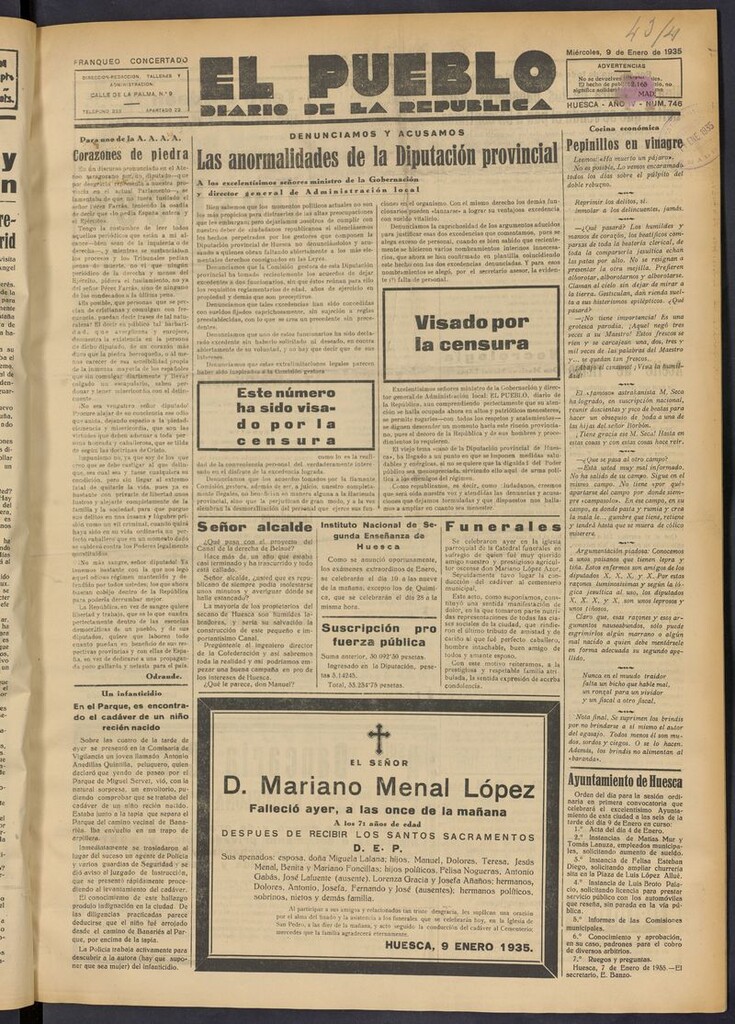 Miniatura de El Pueblo (Huesca. 1932) del 9 de enero de 1935