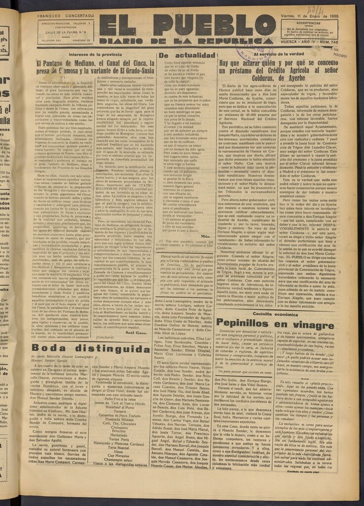 Miniatura de El Pueblo (Huesca. 1932) del 11 de enero de 1935