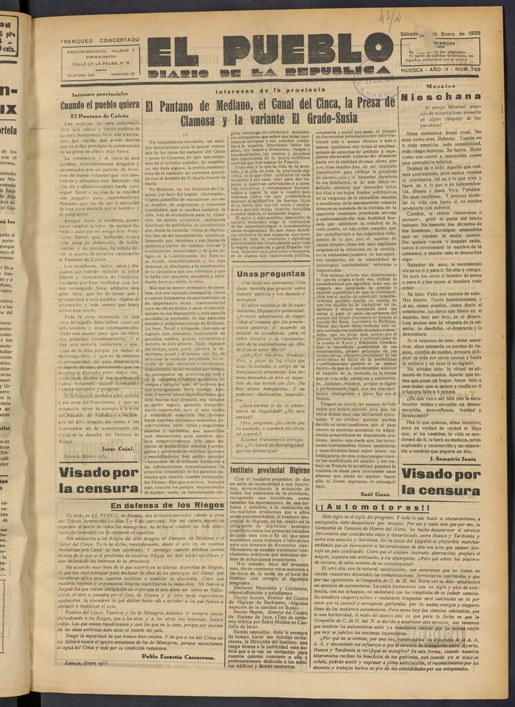 Miniatura de El Pueblo (Huesca. 1932) del 12 de enero de 1935