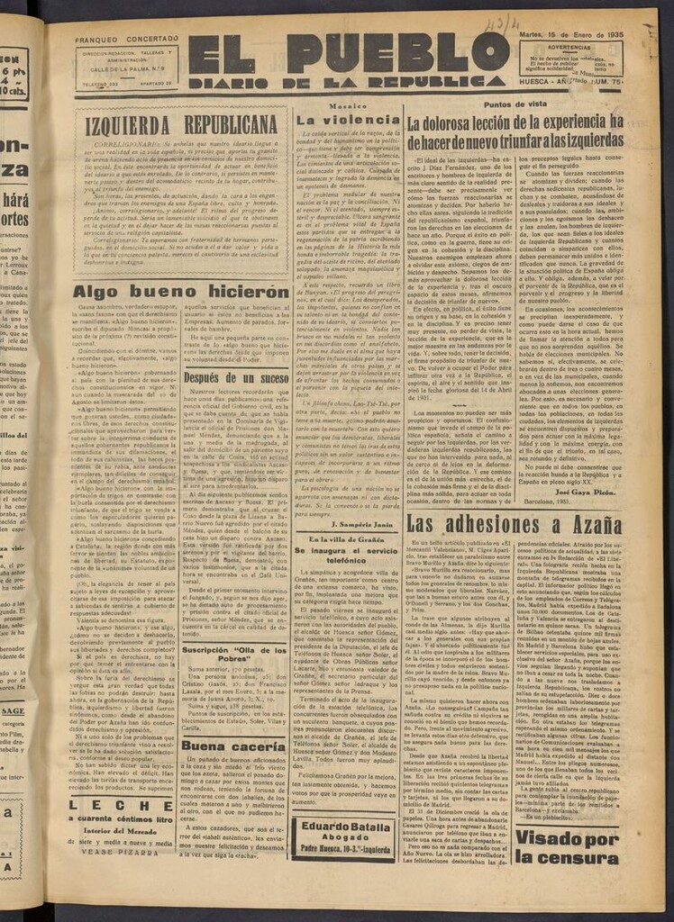 Miniatura de El Pueblo (Huesca. 1932) del 15 de enero de 1935