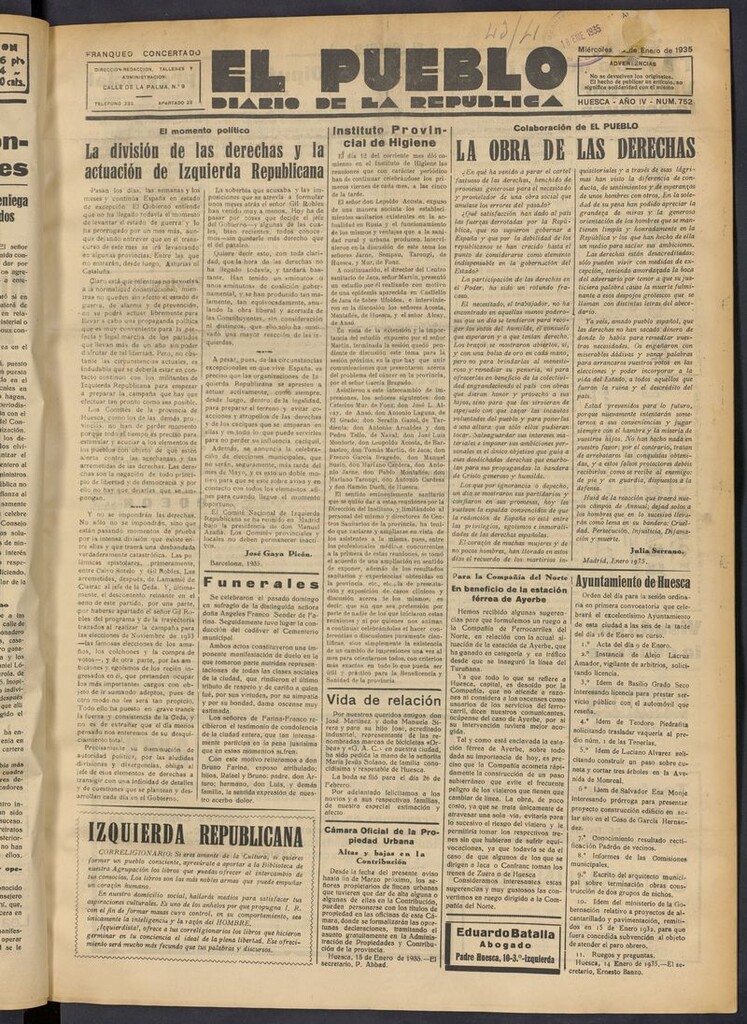 Miniatura de El Pueblo (Huesca. 1932) del 16 de enero de 1935