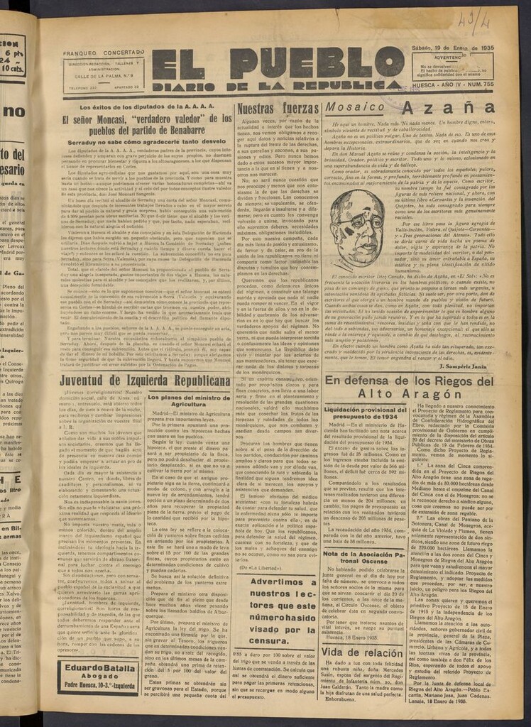 Miniatura de El Pueblo (Huesca. 1932) del 19 de enero de 1935