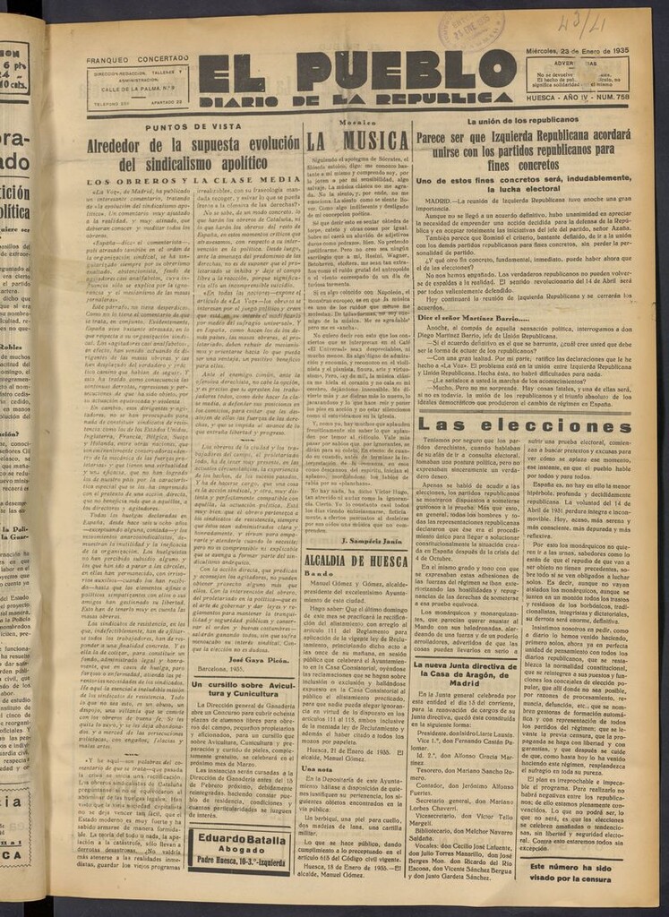 Miniatura de El Pueblo (Huesca. 1932) del 23 de enero de 1935