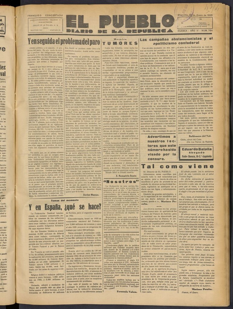 Miniatura de El Pueblo (Huesca. 1932) del 30 de enero de 1935
