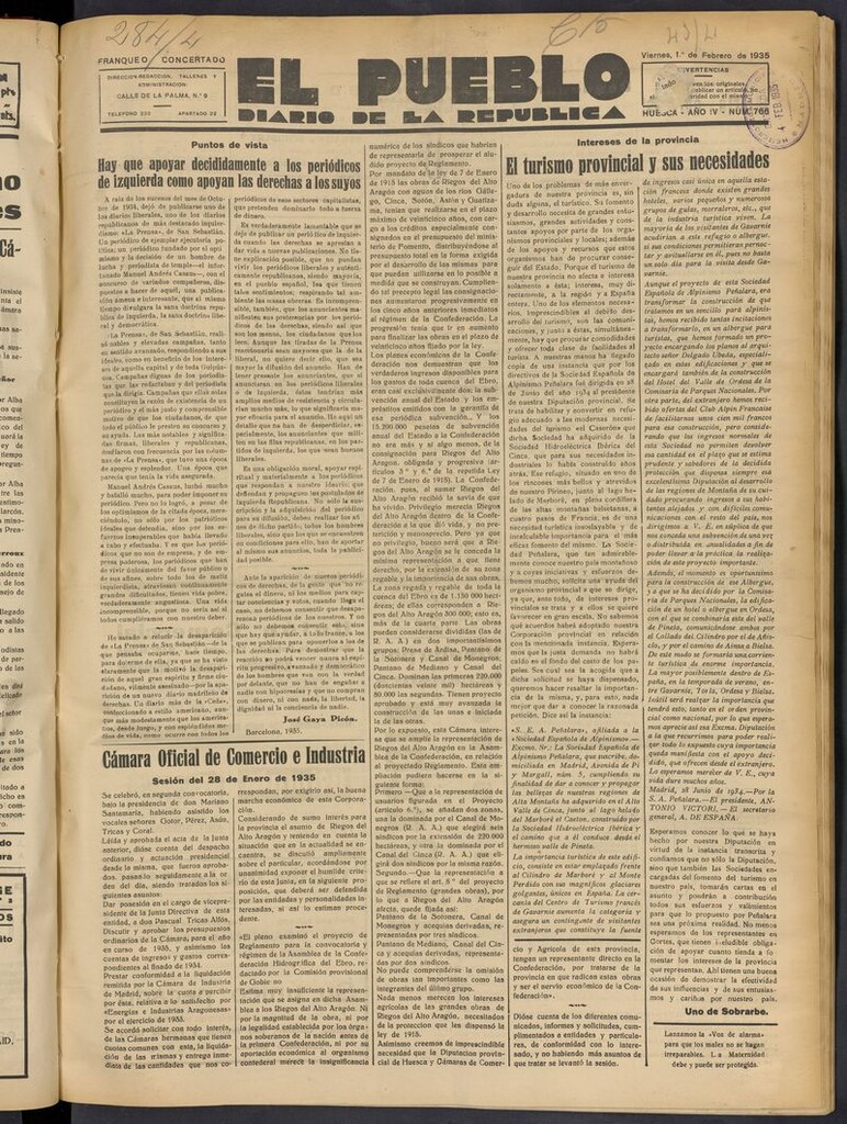 Miniatura de El Pueblo (Huesca. 1932) del 1 de febrero de 1935