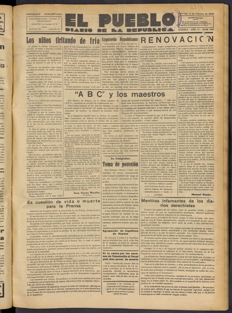 Miniatura de El Pueblo (Huesca. 1932) del 3 de febrero de 1935