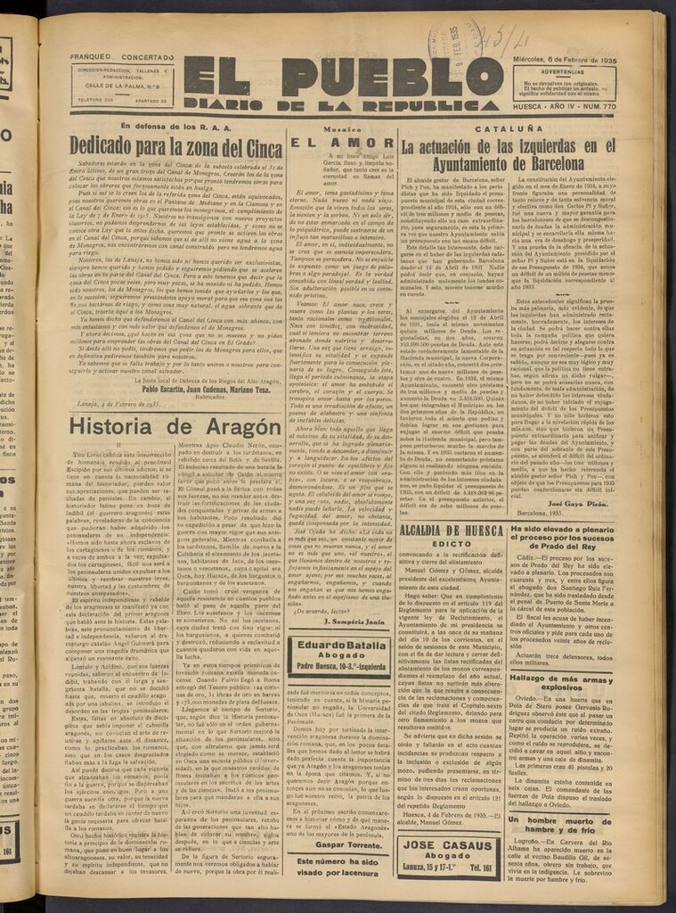 Miniatura de El Pueblo (Huesca. 1932) del 6 de febrero de 1935