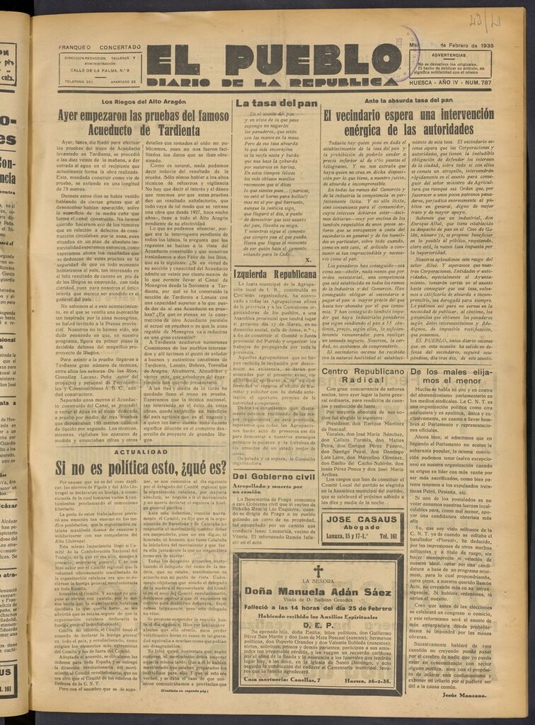 Miniatura de El Pueblo (Huesca. 1932) del 26 de febrero de 1935
