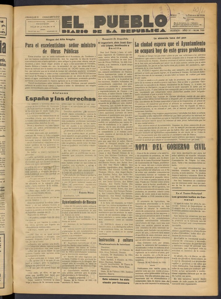 Miniatura de El Pueblo (Huesca. 1932) del 27 de febrero de 1935