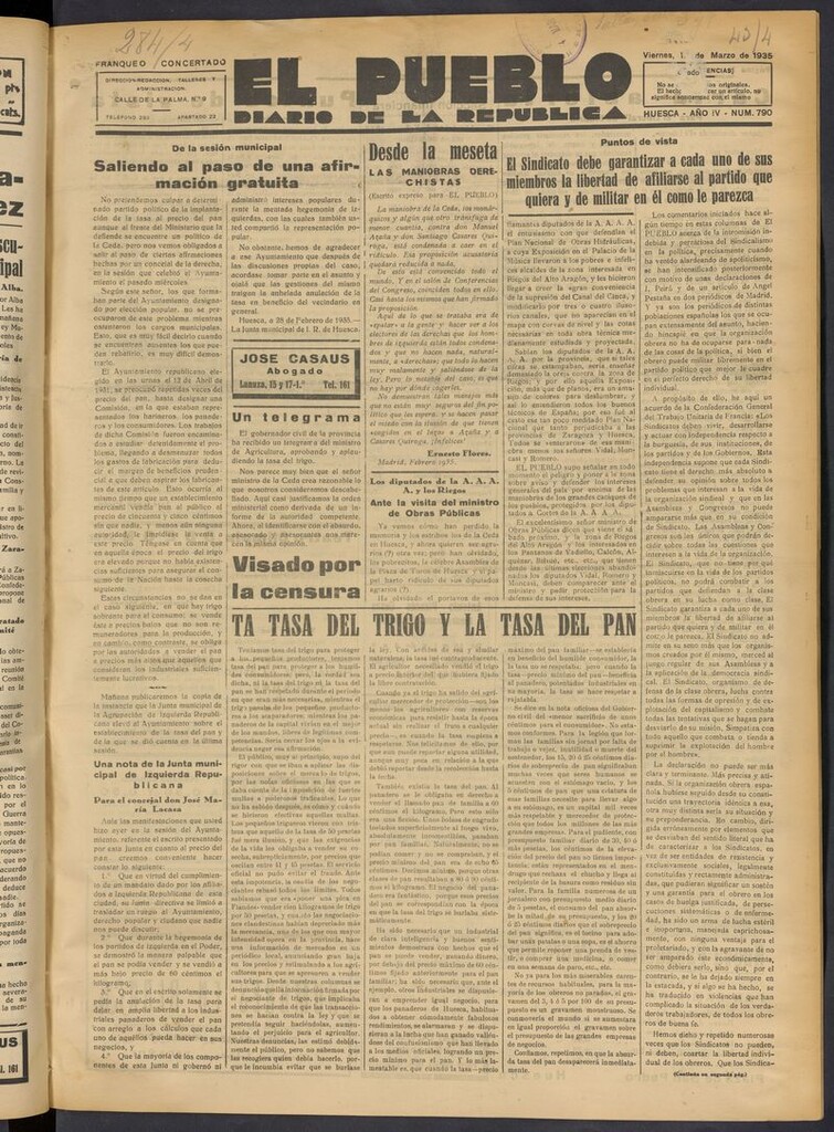 Miniatura de El Pueblo (Huesca. 1932) del 1 de marzo de 1935
