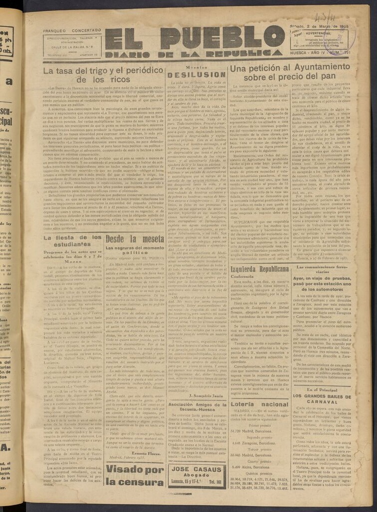 Miniatura de El Pueblo (Huesca. 1932) del 2 de marzo de 1935