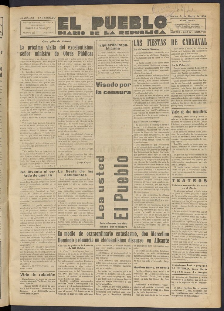 Miniatura de El Pueblo (Huesca. 1932) del 5 de marzo de 1935