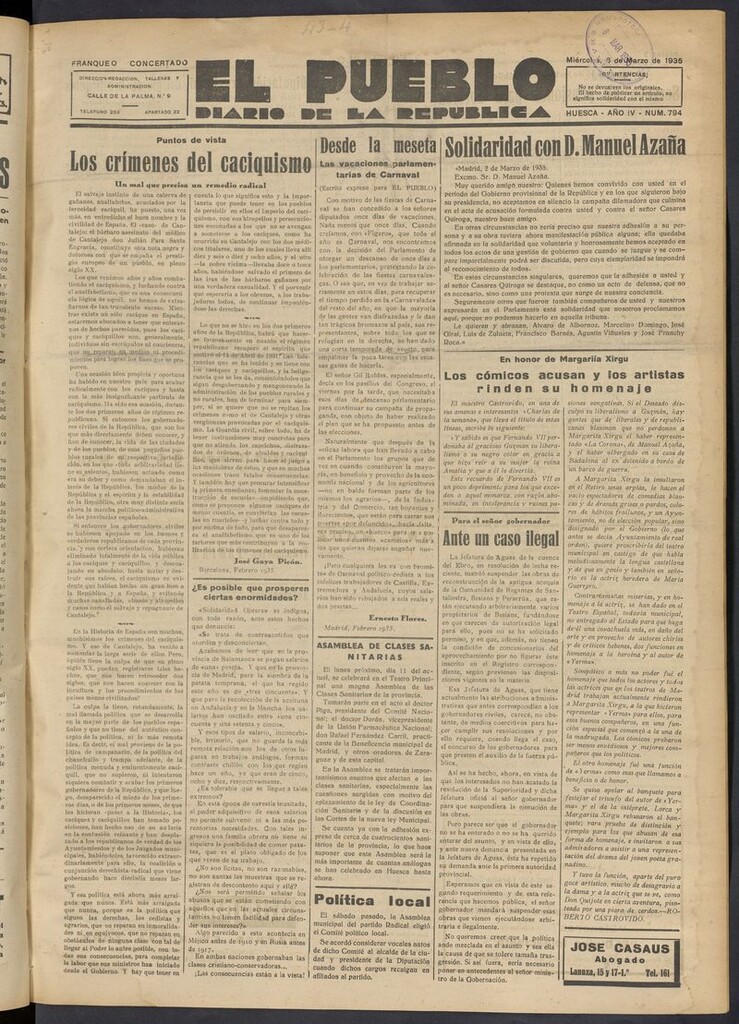 Miniatura de El Pueblo (Huesca. 1932) del 6 de marzo de 1935
