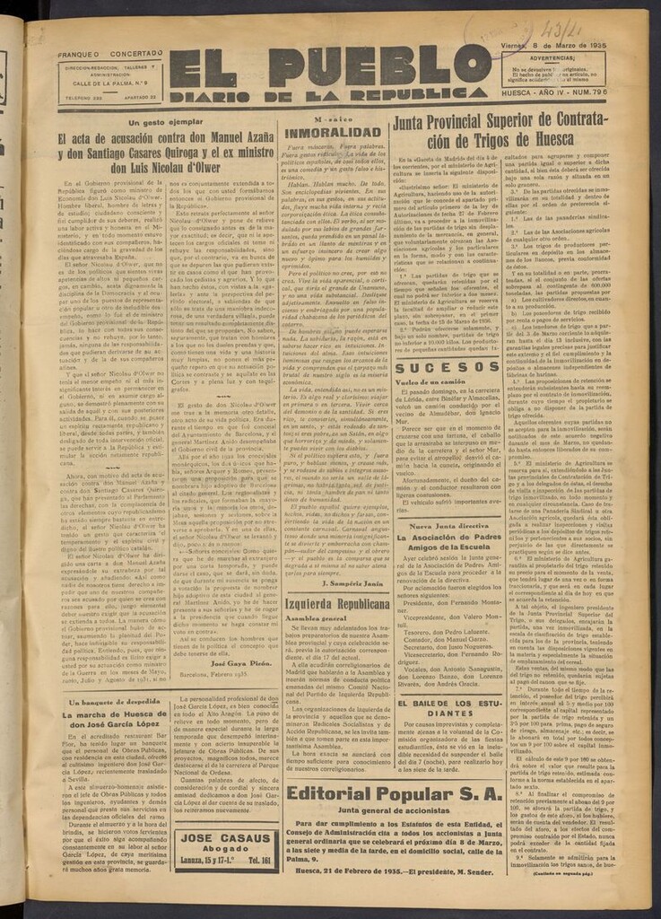 Miniatura de El Pueblo (Huesca. 1932) del 8 de marzo de 1935